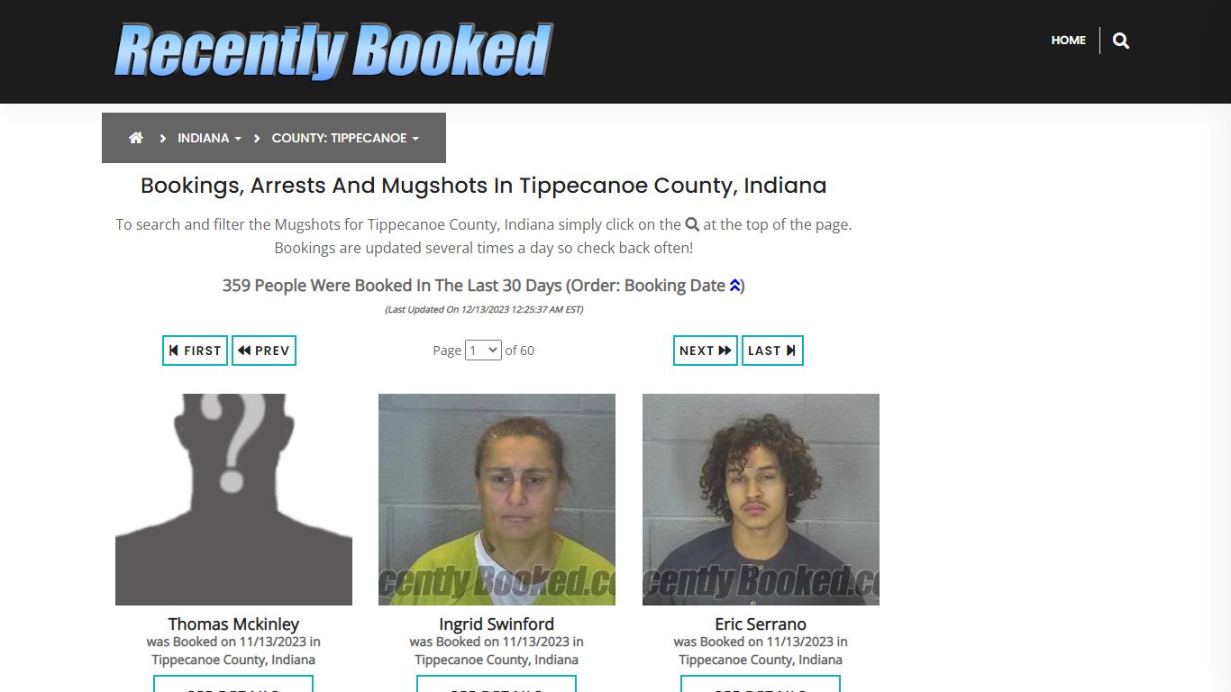 Bookings, Arrests and Mugshots in Tippecanoe County, Indiana